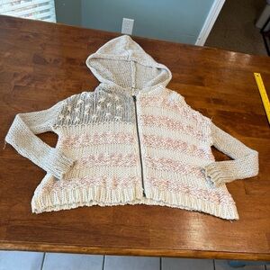 Free People Star Spangled American flag full zip Knit Hooded Cardigan size XS